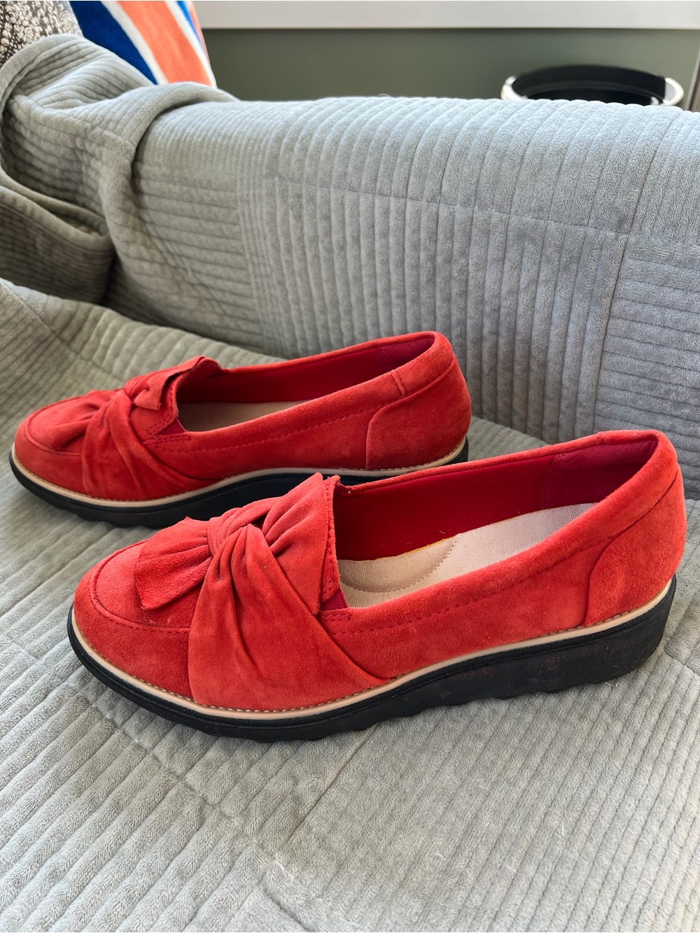 Clarks Red Suede Knot Loafers for Women